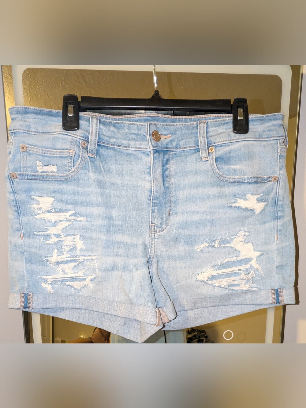American Eagle Outfitters Light Blue Distressed Denim Shorts